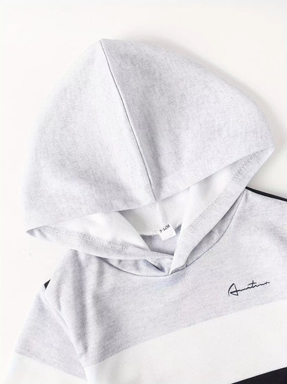 Children's Color Block Casual Hoodie & Pants Set