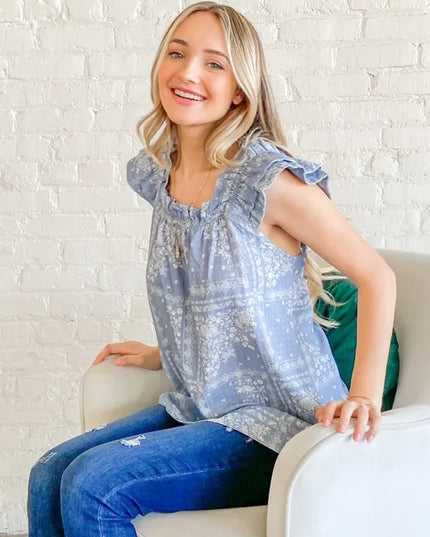 And The Why Boho Print Ruffle Baby Doll Tank Top