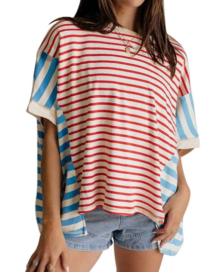Colorful Striped Oversized T-Shirt Red