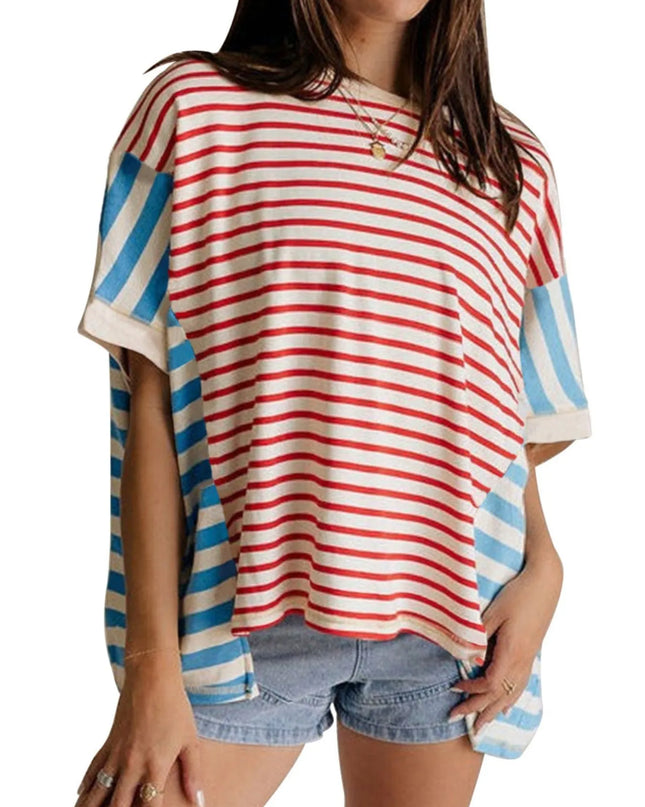 Colorful Striped Oversized T-Shirt Red