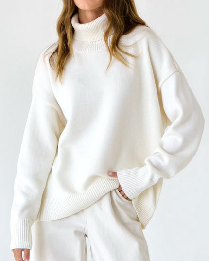 Turtle Neck Dropped Shoulder Sweater White