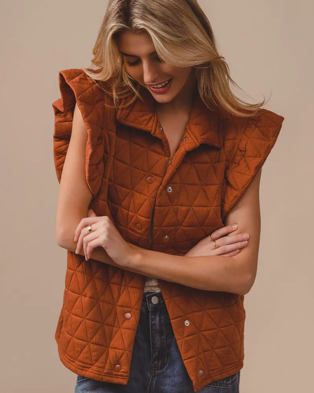 BiBi Quilting Knit Ruffle Sleeve Vest