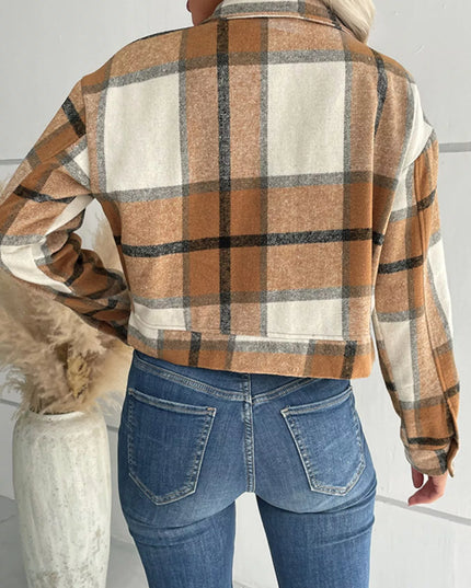 Plaid Button-Down Crop Jacket