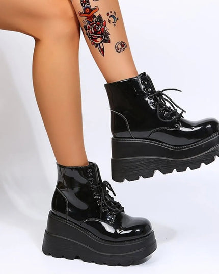 Lace Up Platform Wedge Boots