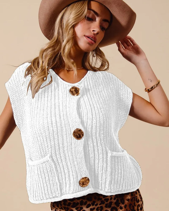 SO ME Big Metal Button Front Sweater Vest OFF WHITE