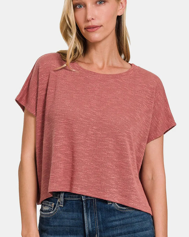 Zenana Round Neck Short Sleeve T-Shirt Winter Rose