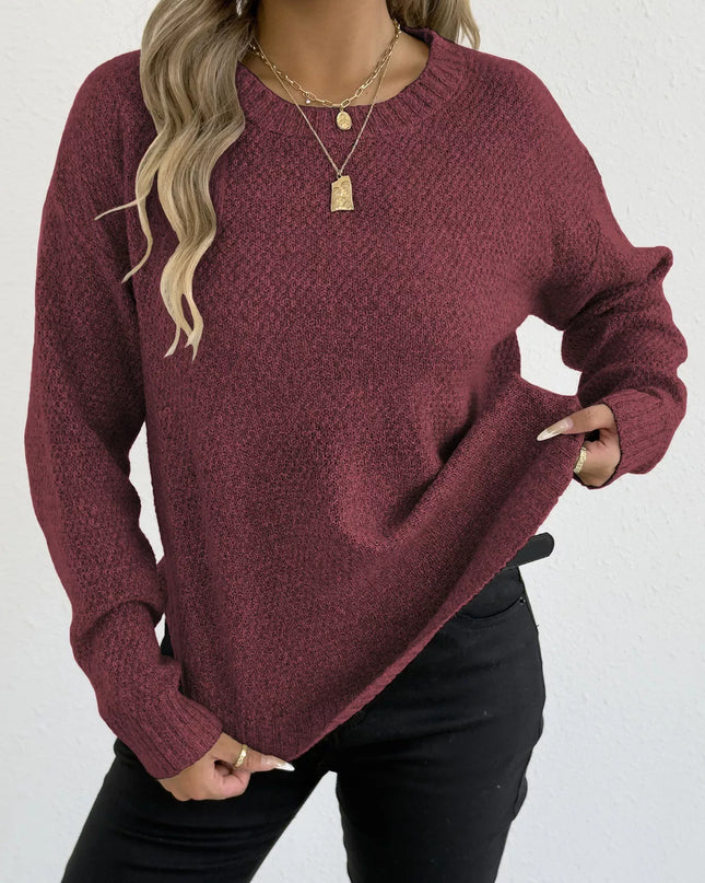 Textured Knit Relaxed Fit Round Neck Sweater