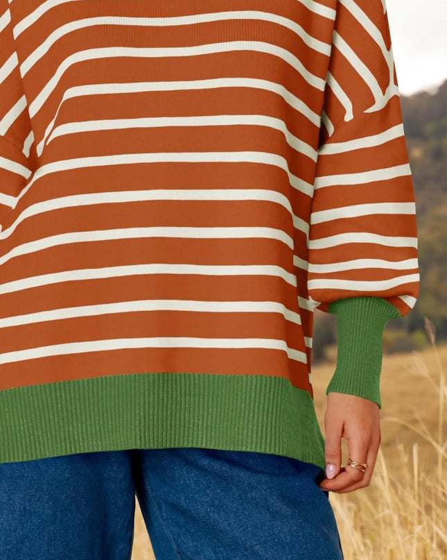 Striped Round Neck Long Sleeve Sweater