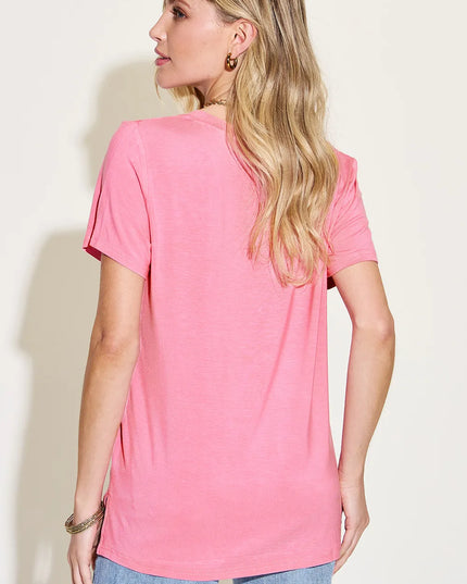 Basic Bae Full Size V-Neck High-Low T-Shirt