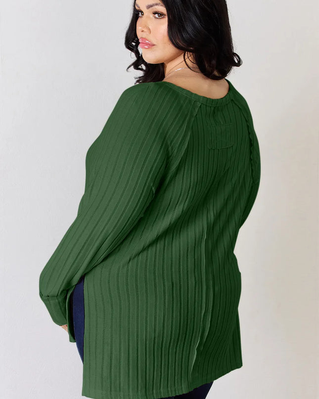 Basic Bae Full Size Ribbed Round Neck Slit T-Shirt