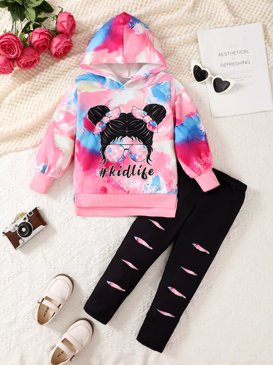 Children's Tie-Dye Graphic Hoodie & Pants Set