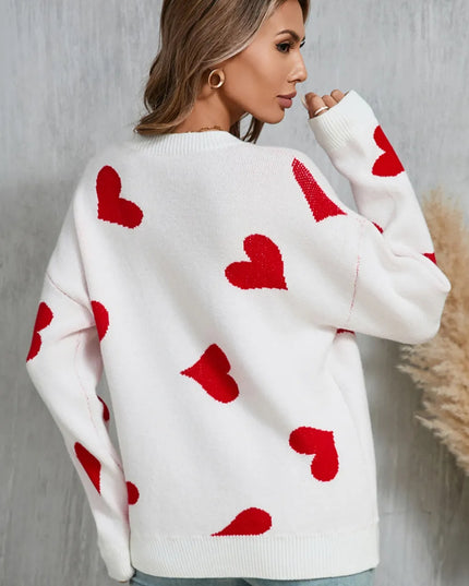 Angel Wings Heart Round Neck Dropped Shoulder Sweater