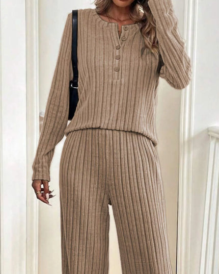 Button Detail Long Sleeve Top and Pants Set