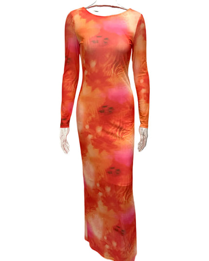 Tie-Dye Long Sleeve Maxi Bodycon Dress