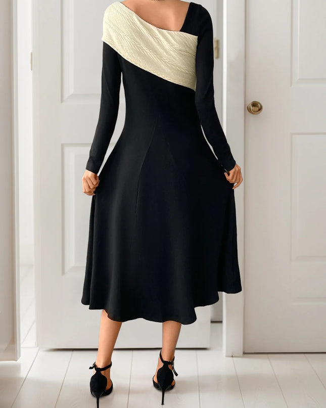 Asymmetrical Contrast Long Sleeve Dress