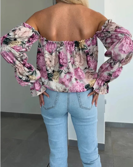 Printed Off-Shoulder Flounce Sleeve Blouse