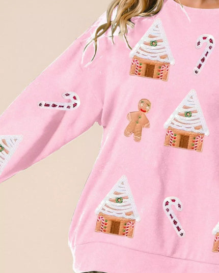 Christmas Gingerbread House Sequin Sweatshirt
