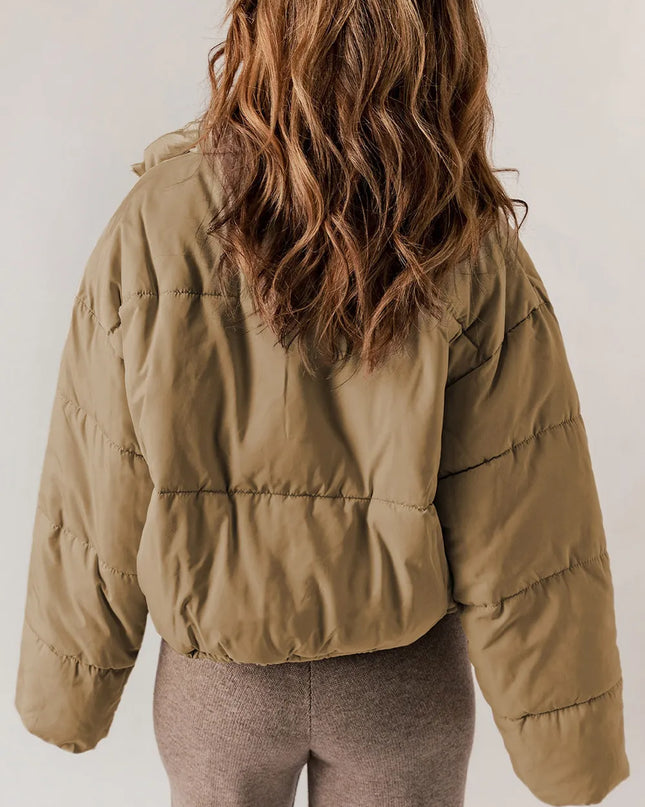 Zip Up Collared Neck Long Sleeve Winter Coat