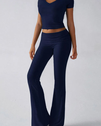 Devine V-Neck Top and Bootcut Leggings Set 