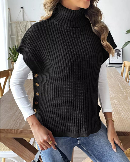 Turtleneck Side Decor Button Sweater Vest
