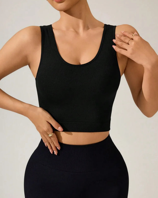 Crisscross Cropped Active Tank Black