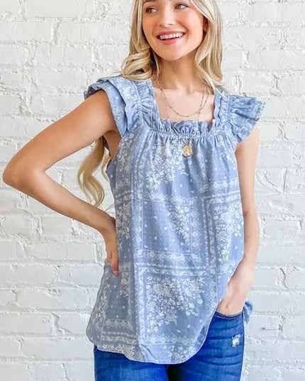 And The Why Boho Print Ruffle Baby Doll Tank Top