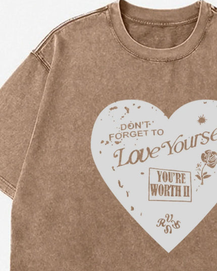 Heart Round Neck Short Sleeve T-Shirt 