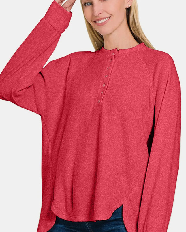 Zenana Full Size Brushed Melange Hacci High-Low Sweater