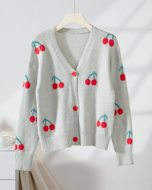 Cherry Button-Up Knit Cardigan