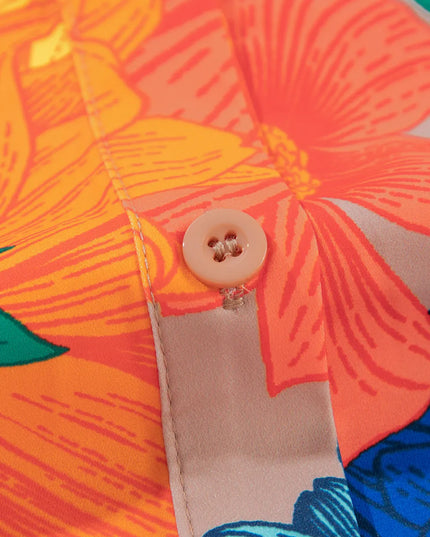 Printed Button Up Long Sleeve Top and Shorts Set