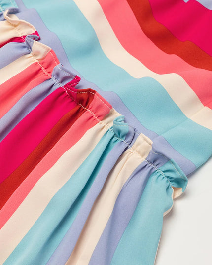 Contrast Stripe Wide Strap Smocked Tiered Dress