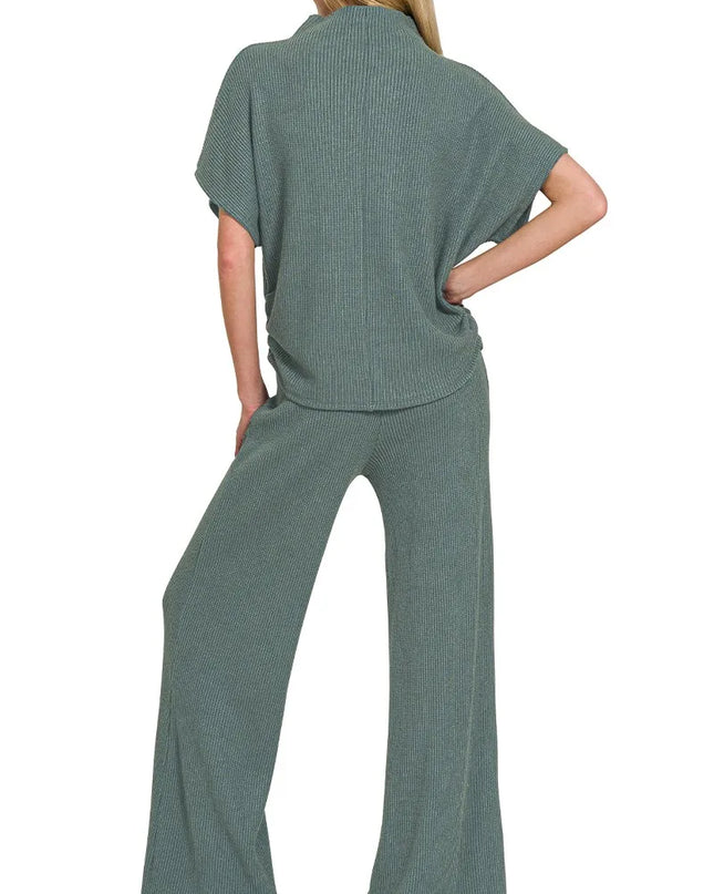 Zenana Mock Neck Top and Pants Sweater Set