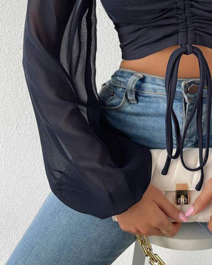 Drawstring Sweetheart Neck Cropped Top