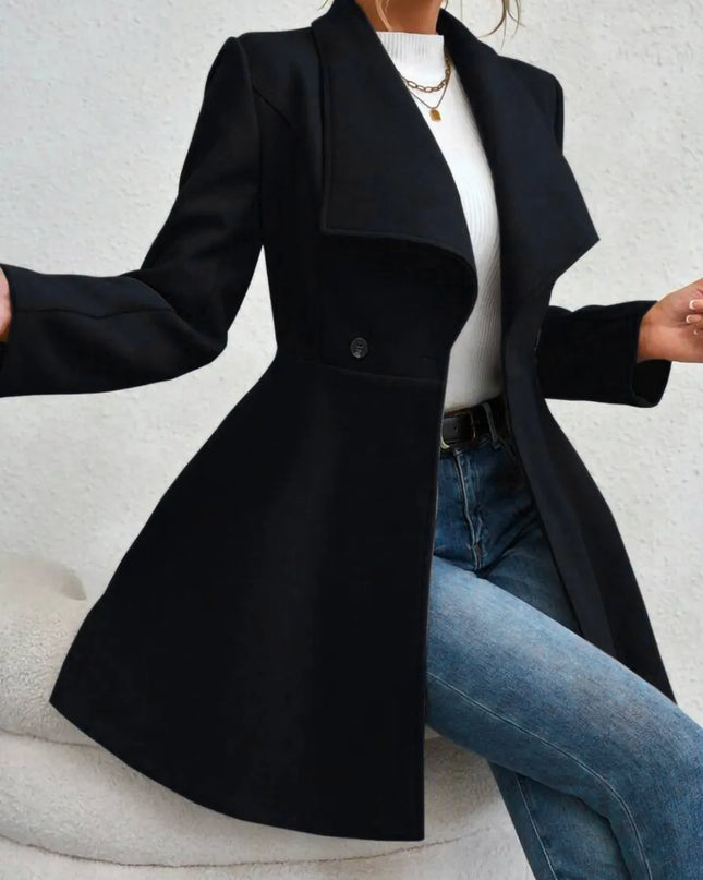 Collared Neck Button Up Long Sleeve Coat