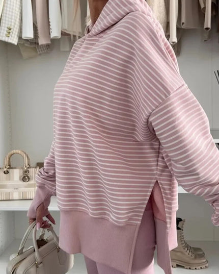 Side Slit Striped Oversized Hoodie