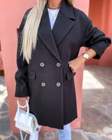 Full Size Double-Breasted Wool Coat Plus Size