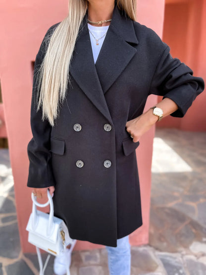 Full Size Double-Breasted Wool Coat Plus Size