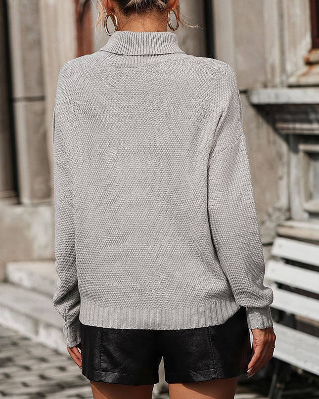 Turtle Neck Tassel Front Long Sleeve Pullover Sweater