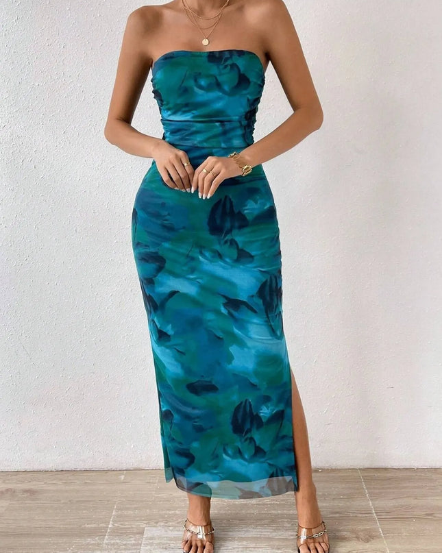 Printed Side Slit Tube Dress