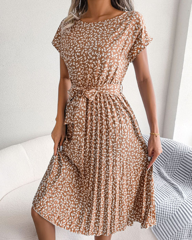 Ditsy Floral Pleated Belted Dress