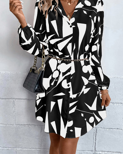 Geometric Long Sleeve Shirt Dress