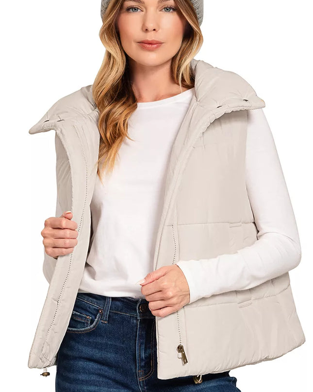 Zenana High Neck Zip-Up Vest Coat