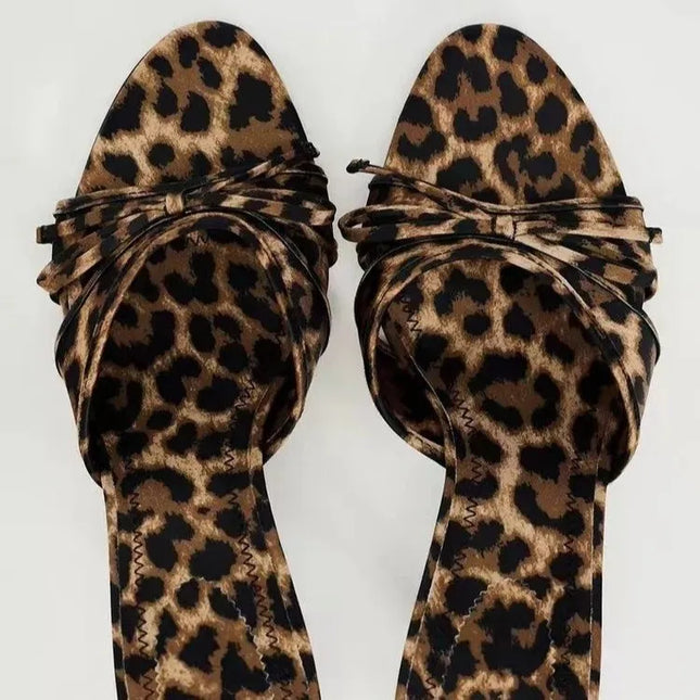 Bow Leopard Kitten Heel Sandals 