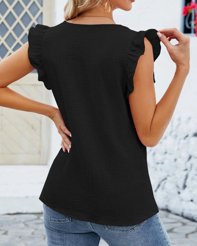 V-Neck Ruffled Sleeve Top