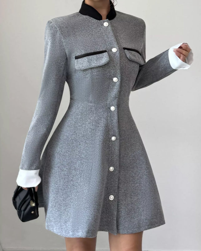 A-Line Long Sleeve Button-Down Dress