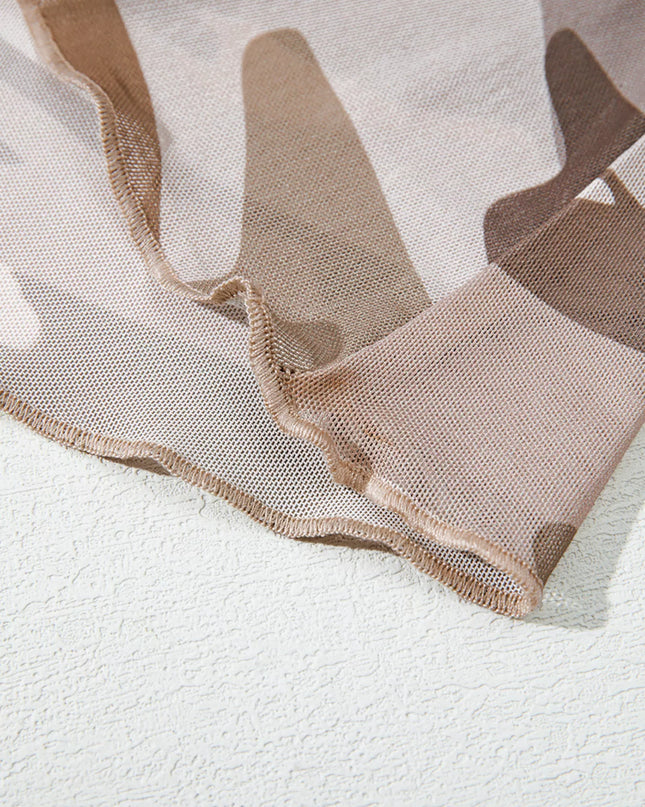 Camouflage Print Mesh Long Sleeve Top