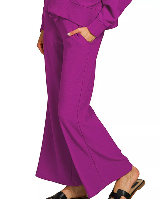 Zenana Ribbed Round Neck Pullover and Drawstring Pants Set