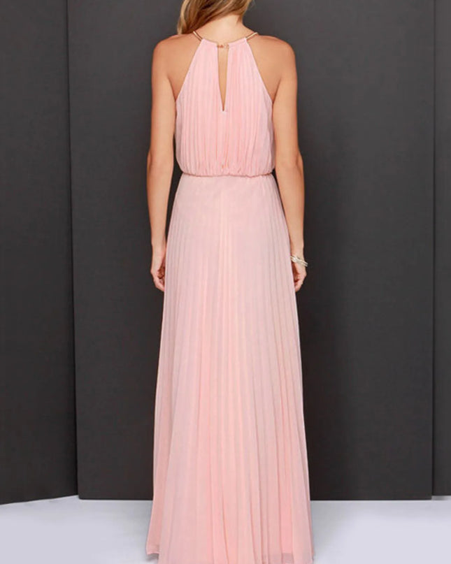 Pleated Sleeveless Maxi Tank Dress