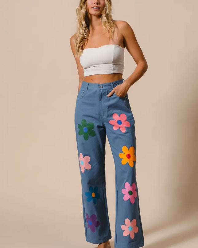 BiBi Flower Print Straight Legs Pants