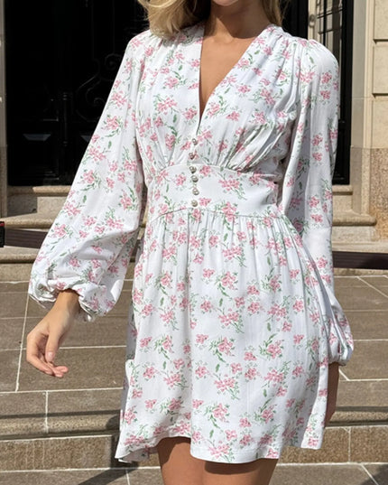 Floral Print Balloon Sleeve Dress Printing
